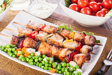 Grilled shashlik with vegetables