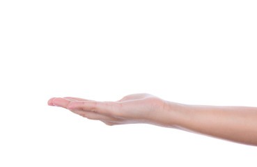 Beautiful woman hand holding isolated on white background