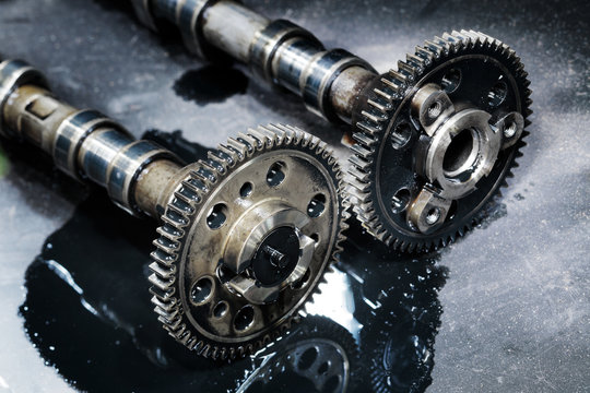 Cam Shaft Of A Turbo Diesel Engine On A Dark Background