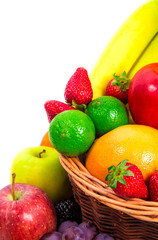 Variety of fresh fruits in wicker basket