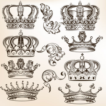 Collection of vector detailed crowns