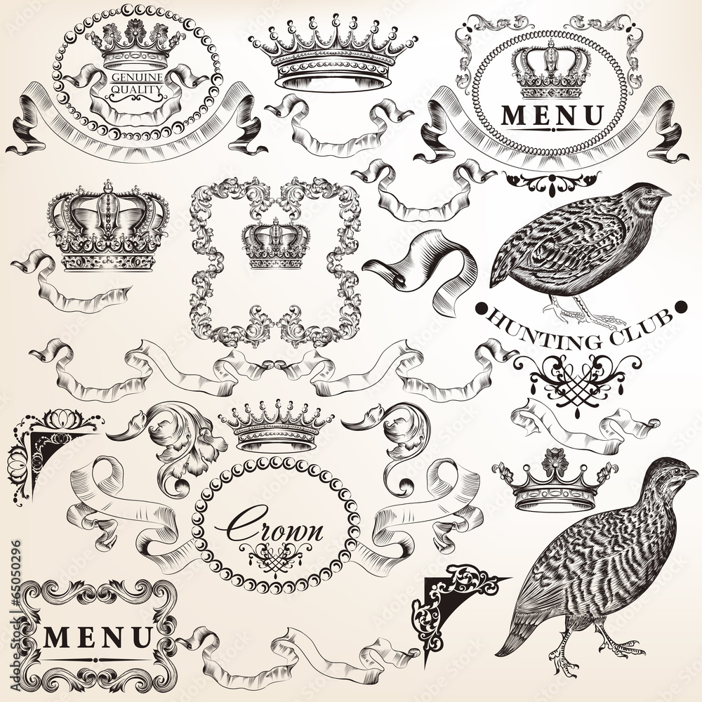 Canvas Prints set of vector decorative elements in vintage style