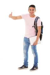 Naklejka premium student wearing a backpack on white background