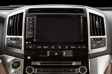 Panel of a modern car. Screen multimedia system.