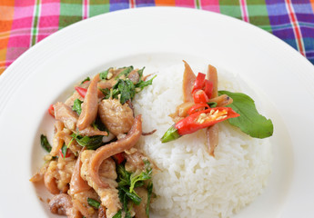 Stir-fried squid with Holy Basil