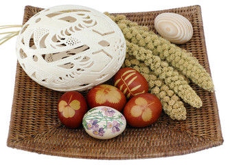 Eggs in easter basket.