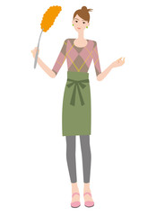 ハンディモップで掃除する女性