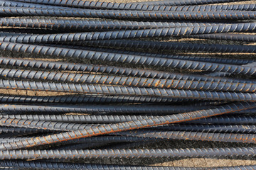 Steel rods used to reinforce concrete in construction