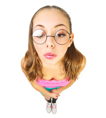 Funny schoolgirl with nerd glasses