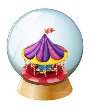 A crystal ball with a kiddie ride inside