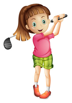 A cute little girl playing golf