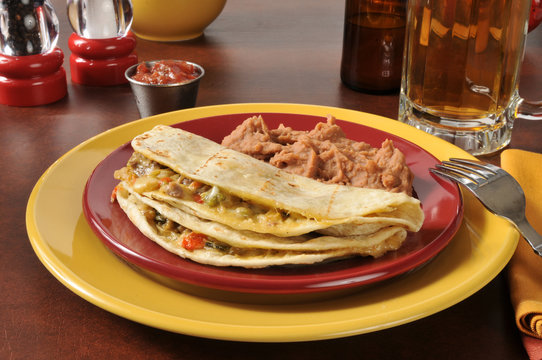 Shredded beef and cheese quesadillas