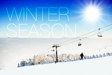 Winter season on ski slope creative illustration