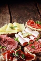 Assorted meat and cheese sandwiches