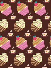 seamless pattern of cupcakes.