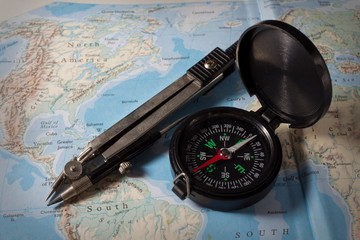 Compass with map,navigation equipment.