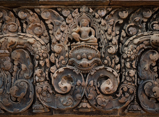 Ornate door lintel at Banteay Srey temple,  Siem Riep,  Cambodia