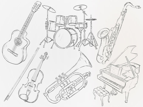 Music Instrument Sketch Vector Pack