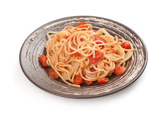 plate of spaghetti and tomato sauce