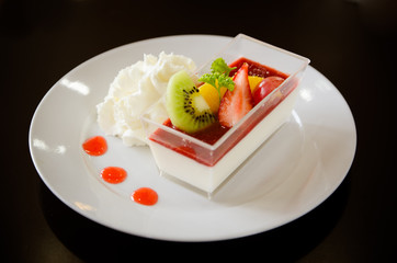 Fruit mousse layered in a glass