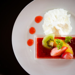 Fruit mousse layered in a glass