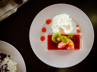 Fruit mousse layered in a glass