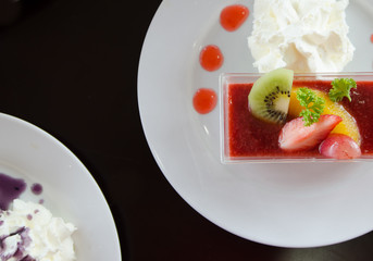 Fruit mousse layered in a glass