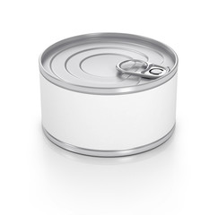 Can with blank white label isolated on white.