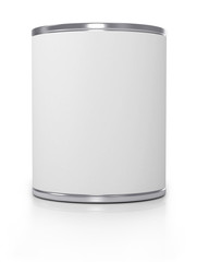 Can with blank white label isolated on white.