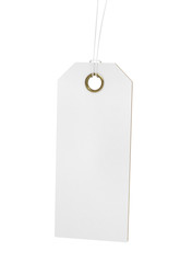 close up of blank price label on white background with clipping