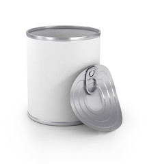 Empty opened tin can. Isolated on white background