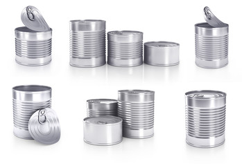 Collection of different cans isolated on white