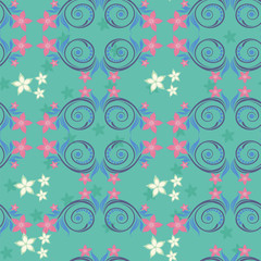 seamless turquoise background. floral ornament.