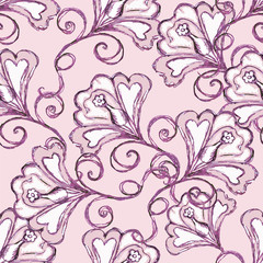 seamless pink background. floral ornament.