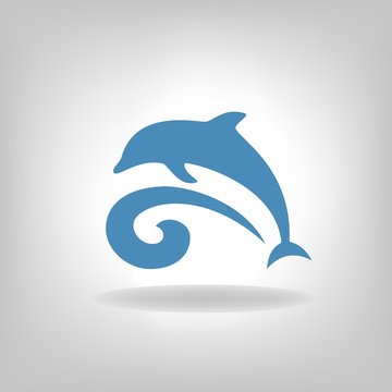 Emblem of a dolphin over the sea on a light background