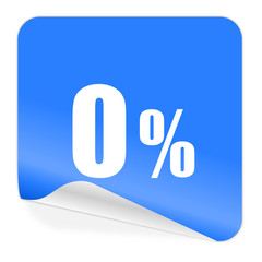 0 percent blue sticker icon