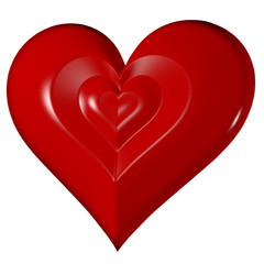 Glossy red heart on white background