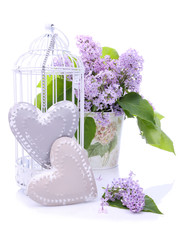 Beautiful decoration with bouquet of flowers and hearts - obrazy, fototapety, plakaty