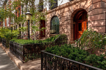 Chelsea townhouses and front yards, NYC