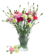 bouquet of carnation flowers in glass vase