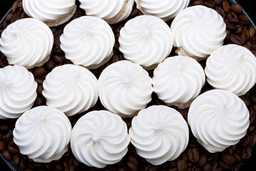 French vanilla meringue cookies and  coffee beans