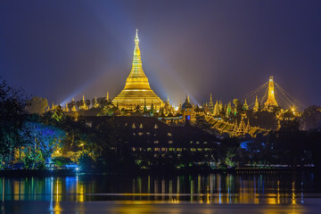 View at dawn of the Shwedagon Pagoda, Yangoon, Myanmar