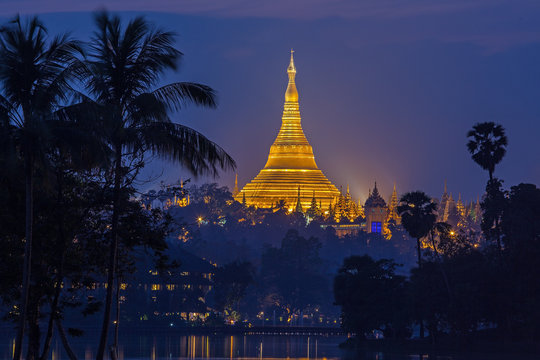 View at dawn of the Shwedagon Pagoda, Yangoon, Myanmar