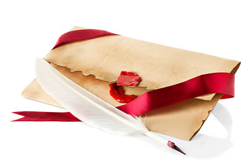 old envelope, quill pen