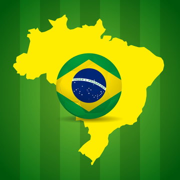 Map and Soccer ball of Brazil 2014, poster illustration