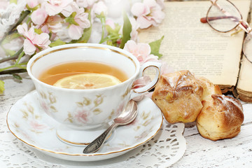 tea in elegant cup in retro style