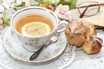 tea in elegant cup in retro style