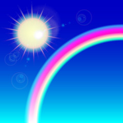 Fototapeta premium sunny weather background with reflection and colorful rainbow