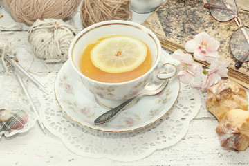 tea in elegant cup in vintage style