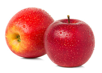 Red apples with water drops isolated